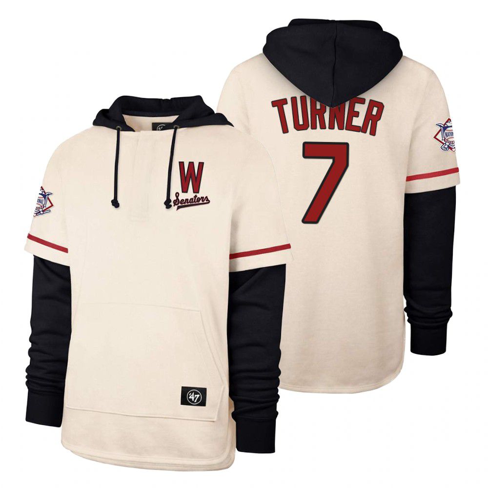 Men Washington Nationals #7 Turner Cream 2021 Pullover Hoodie MLB Jersey